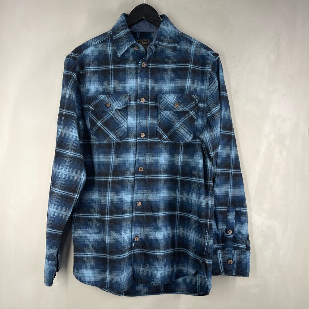 Jachs Mens Flannel Button Down Plaid Blue Shirt Size Small